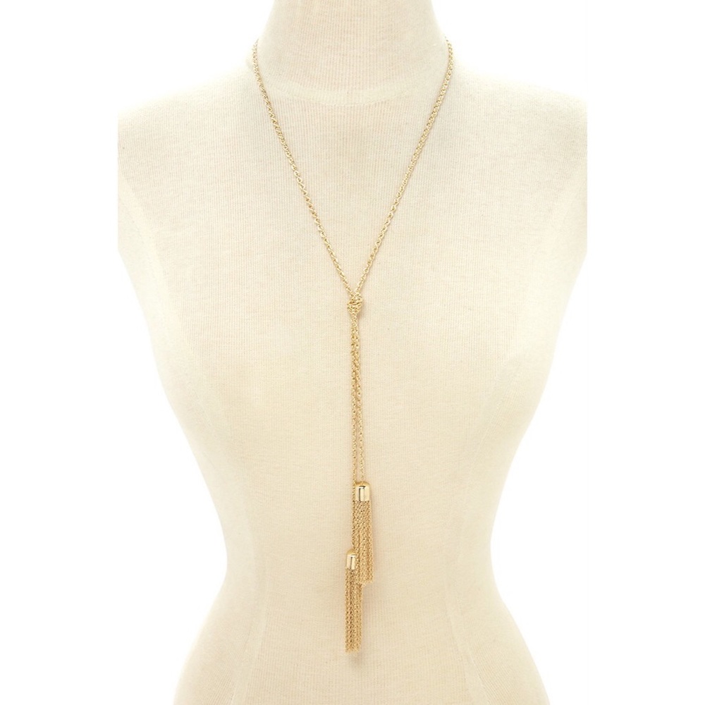 Gold tassel wrap necklace